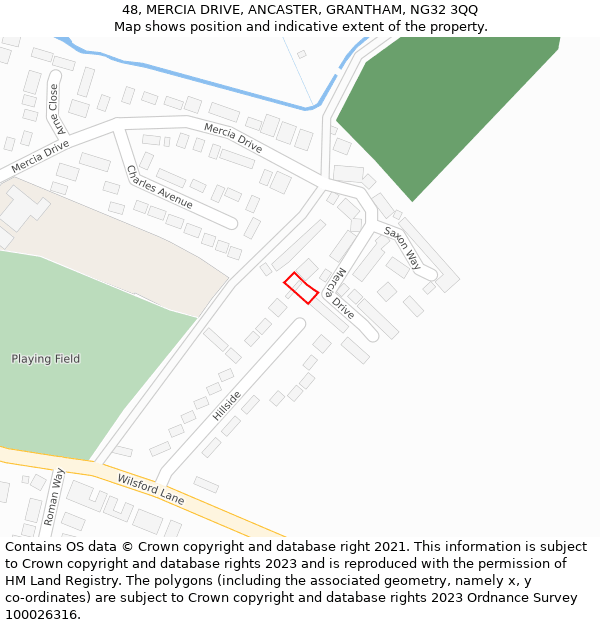 48, MERCIA DRIVE, ANCASTER, GRANTHAM, NG32 3QQ: Location map and indicative extent of plot