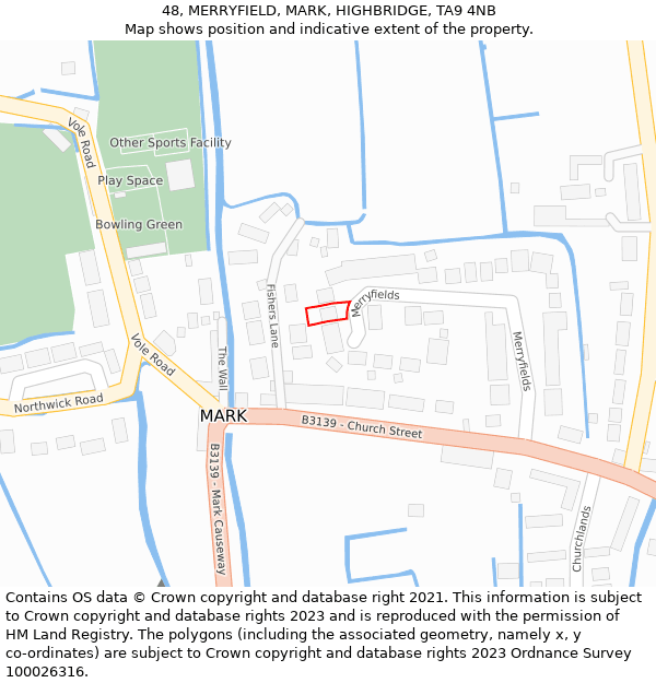 48, MERRYFIELD, MARK, HIGHBRIDGE, TA9 4NB: Location map and indicative extent of plot