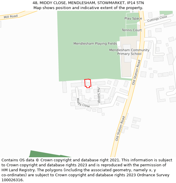 48, MIDDY CLOSE, MENDLESHAM, STOWMARKET, IP14 5TN: Location map and indicative extent of plot