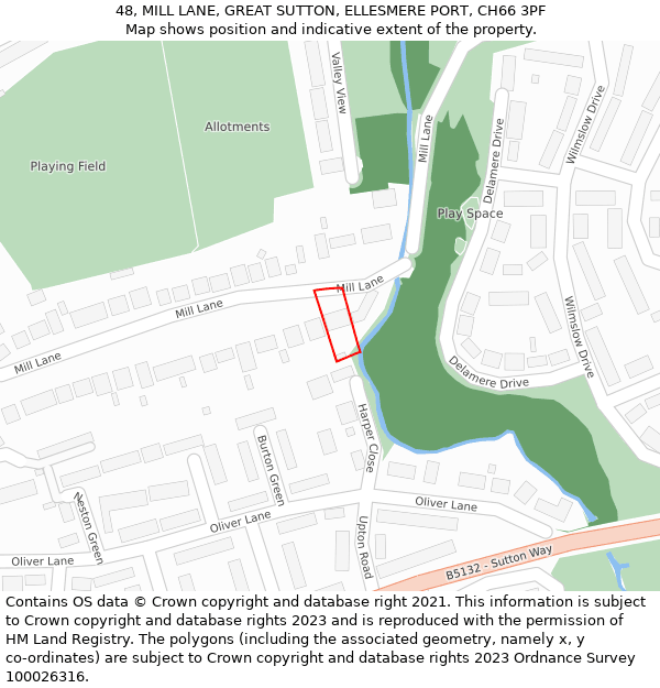 48, MILL LANE, GREAT SUTTON, ELLESMERE PORT, CH66 3PF: Location map and indicative extent of plot