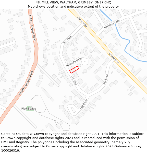 48, MILL VIEW, WALTHAM, GRIMSBY, DN37 0HQ: Location map and indicative extent of plot