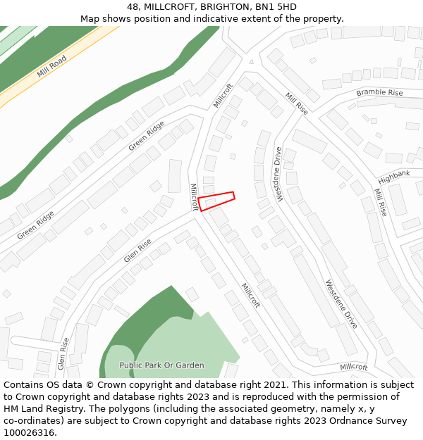 48, MILLCROFT, BRIGHTON, BN1 5HD: Location map and indicative extent of plot