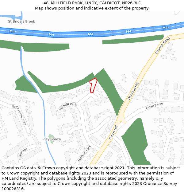 48, MILLFIELD PARK, UNDY, CALDICOT, NP26 3LF: Location map and indicative extent of plot