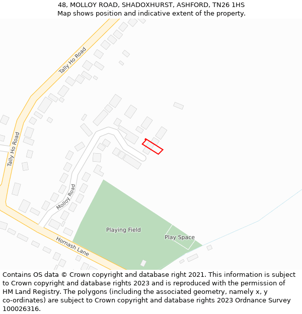 48, MOLLOY ROAD, SHADOXHURST, ASHFORD, TN26 1HS: Location map and indicative extent of plot