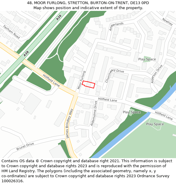 48, MOOR FURLONG, STRETTON, BURTON-ON-TRENT, DE13 0PD: Location map and indicative extent of plot