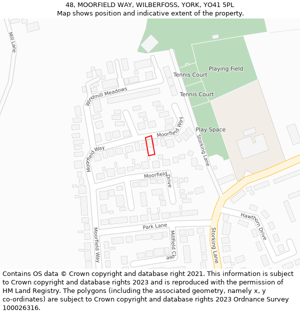 48, MOORFIELD WAY, WILBERFOSS, YORK, YO41 5PL: Location map and indicative extent of plot