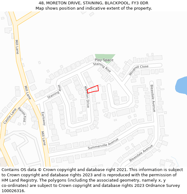 48, MORETON DRIVE, STAINING, BLACKPOOL, FY3 0DR: Location map and indicative extent of plot