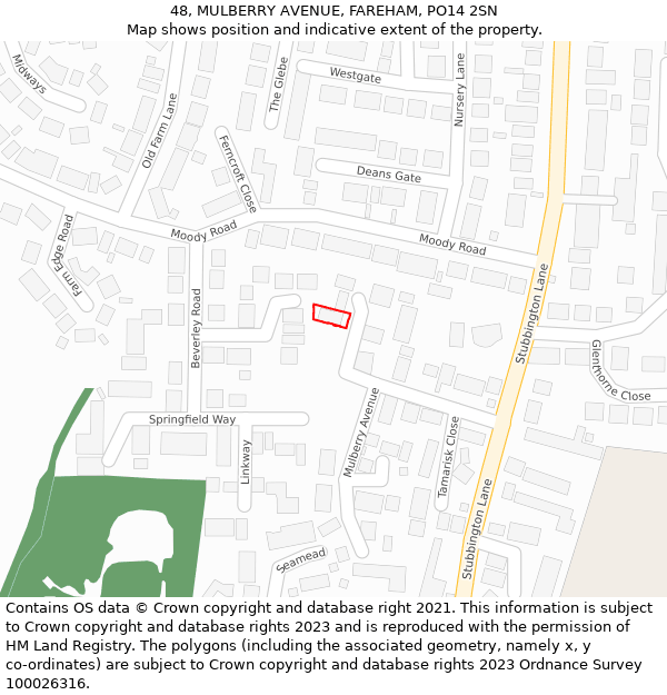 48, MULBERRY AVENUE, FAREHAM, PO14 2SN: Location map and indicative extent of plot