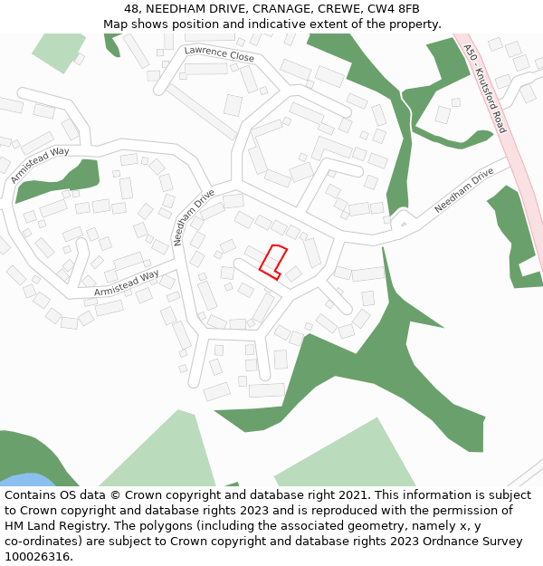 48, NEEDHAM DRIVE, CRANAGE, CREWE, CW4 8FB: Location map and indicative extent of plot