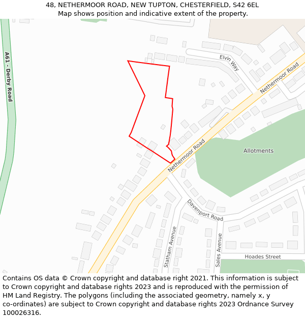 48, NETHERMOOR ROAD, NEW TUPTON, CHESTERFIELD, S42 6EL: Location map and indicative extent of plot