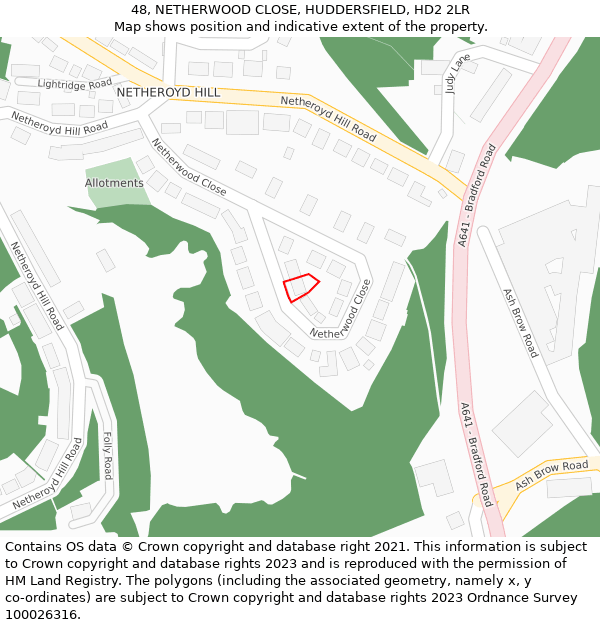 48, NETHERWOOD CLOSE, HUDDERSFIELD, HD2 2LR: Location map and indicative extent of plot