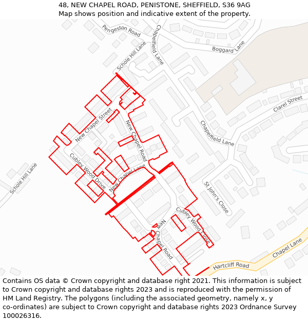 48, NEW CHAPEL ROAD, PENISTONE, SHEFFIELD, S36 9AG: Location map and indicative extent of plot