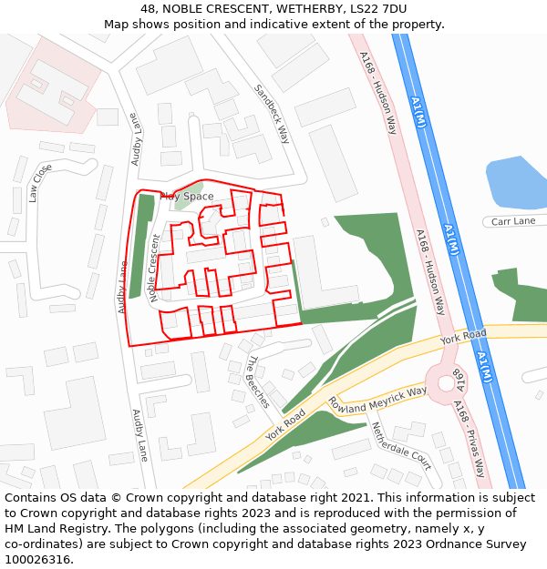 48, NOBLE CRESCENT, WETHERBY, LS22 7DU: Location map and indicative extent of plot