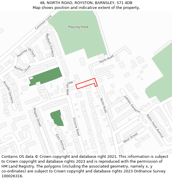 48, NORTH ROAD, ROYSTON, BARNSLEY, S71 4DB: Location map and indicative extent of plot