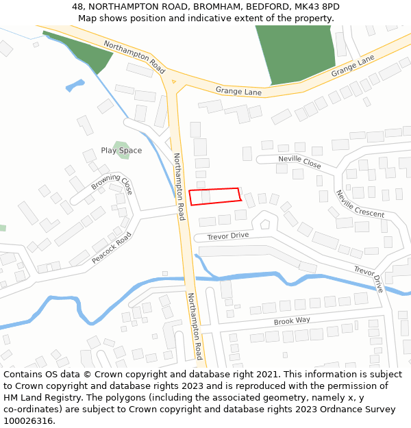 48, NORTHAMPTON ROAD, BROMHAM, BEDFORD, MK43 8PD: Location map and indicative extent of plot