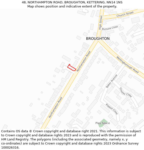 48, NORTHAMPTON ROAD, BROUGHTON, KETTERING, NN14 1NS: Location map and indicative extent of plot
