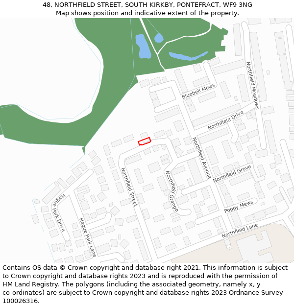 48, NORTHFIELD STREET, SOUTH KIRKBY, PONTEFRACT, WF9 3NG: Location map and indicative extent of plot