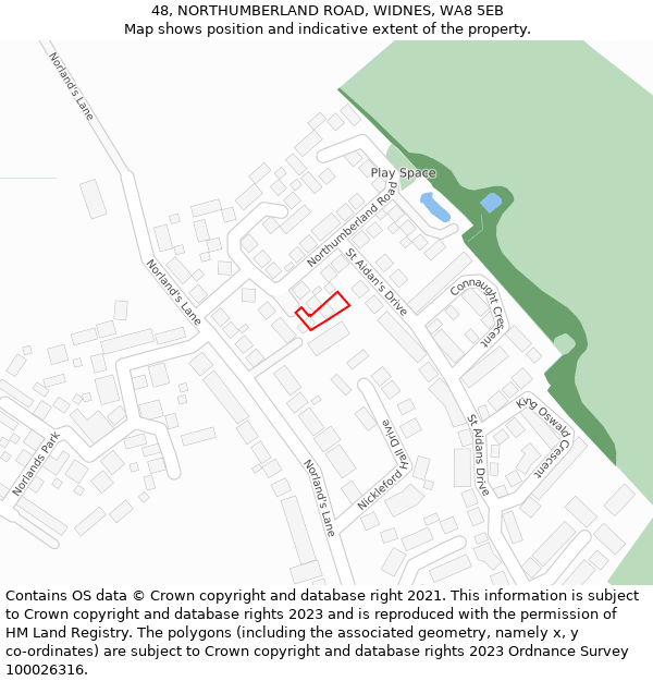 48, NORTHUMBERLAND ROAD, WIDNES, WA8 5EB: Location map and indicative extent of plot