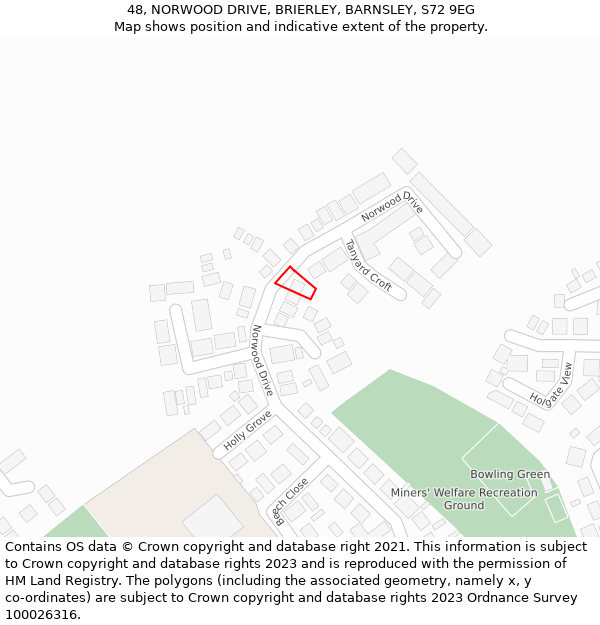 48, NORWOOD DRIVE, BRIERLEY, BARNSLEY, S72 9EG: Location map and indicative extent of plot