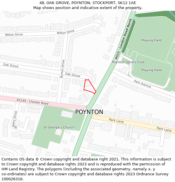 48, OAK GROVE, POYNTON, STOCKPORT, SK12 1AE: Location map and indicative extent of plot