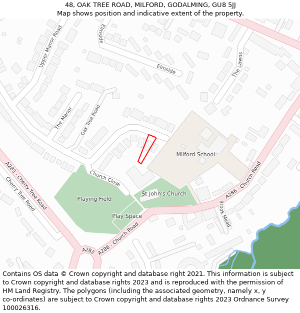 48, OAK TREE ROAD, MILFORD, GODALMING, GU8 5JJ: Location map and indicative extent of plot