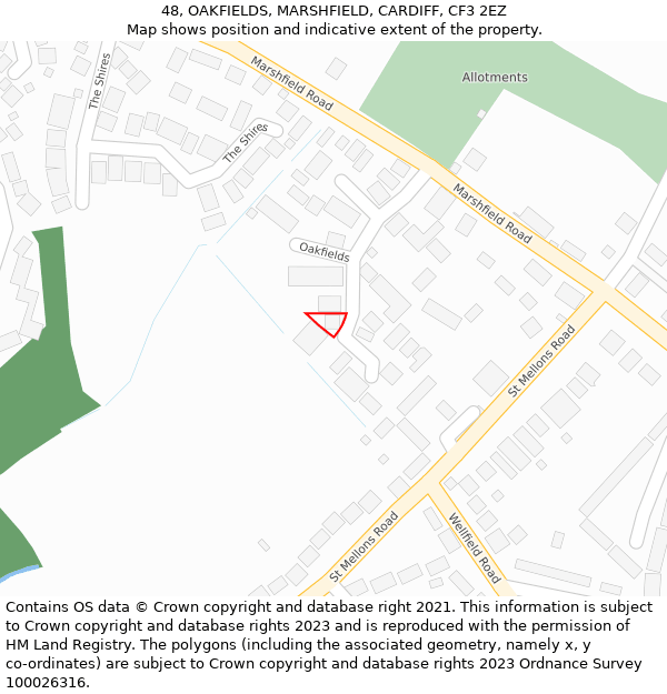 48, OAKFIELDS, MARSHFIELD, CARDIFF, CF3 2EZ: Location map and indicative extent of plot