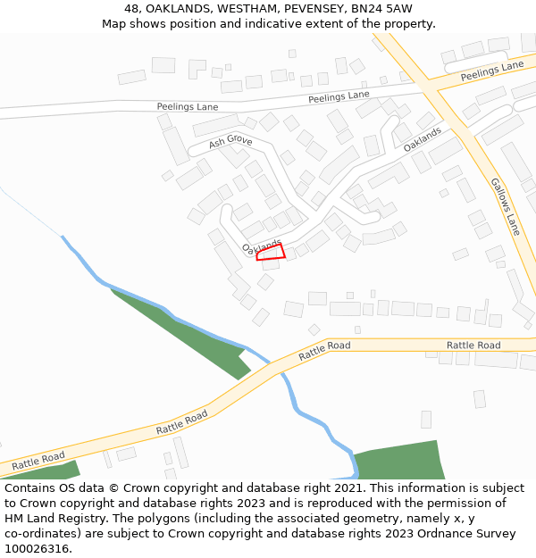 48, OAKLANDS, WESTHAM, PEVENSEY, BN24 5AW: Location map and indicative extent of plot