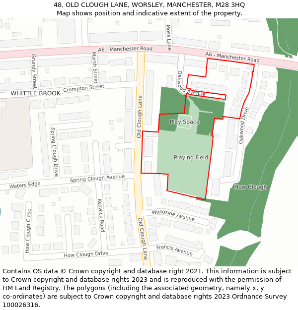 48, OLD CLOUGH LANE, WORSLEY, MANCHESTER, M28 3HQ: Location map and indicative extent of plot