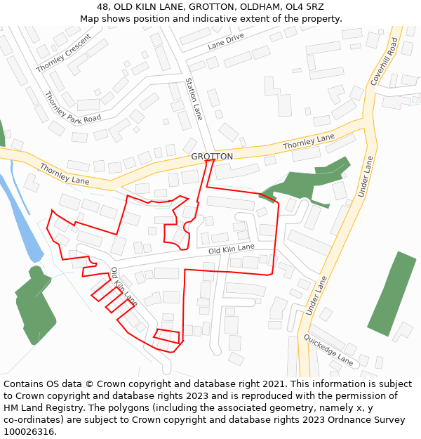 48, OLD KILN LANE, GROTTON, OLDHAM, OL4 5RZ: Location map and indicative extent of plot