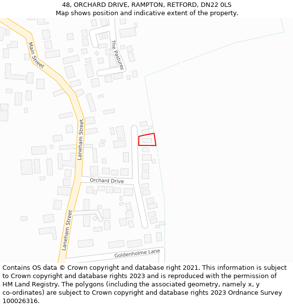 48, ORCHARD DRIVE, RAMPTON, RETFORD, DN22 0LS: Location map and indicative extent of plot