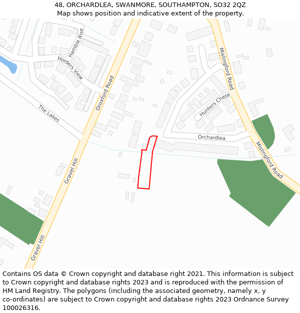 48, ORCHARDLEA, SWANMORE, SOUTHAMPTON, SO32 2QZ: Location map and indicative extent of plot