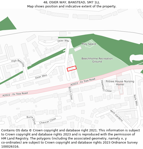 48, OSIER WAY, BANSTEAD, SM7 1LL: Location map and indicative extent of plot