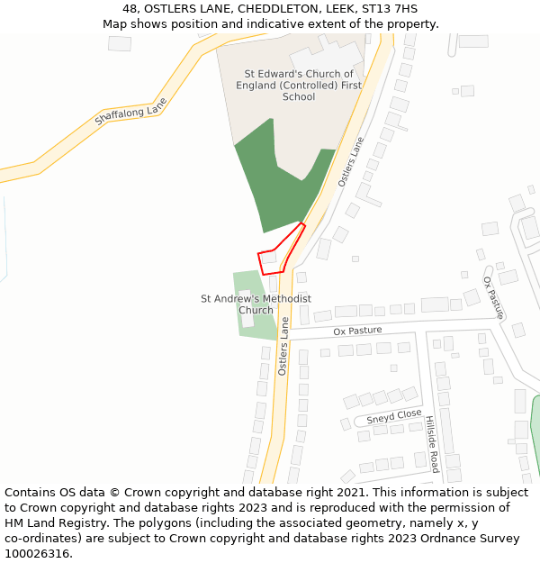 48, OSTLERS LANE, CHEDDLETON, LEEK, ST13 7HS: Location map and indicative extent of plot
