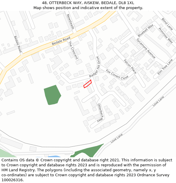 48, OTTERBECK WAY, AISKEW, BEDALE, DL8 1XL: Location map and indicative extent of plot