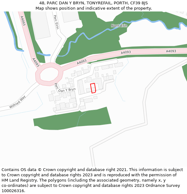 48, PARC DAN Y BRYN, TONYREFAIL, PORTH, CF39 8JS: Location map and indicative extent of plot