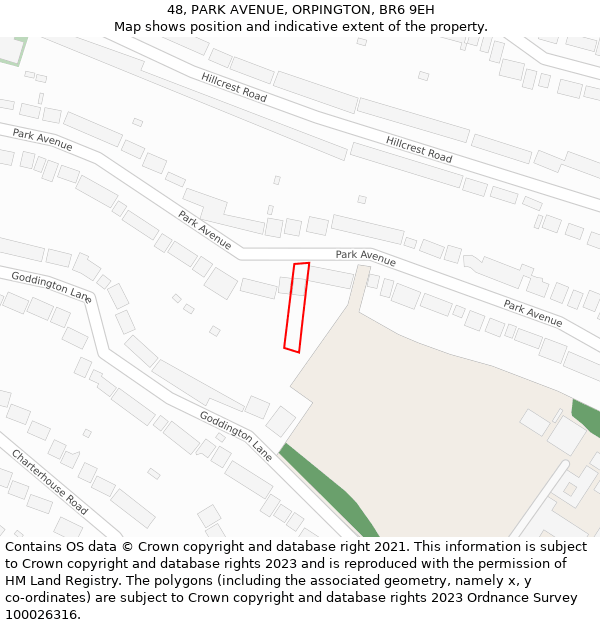 48, PARK AVENUE, ORPINGTON, BR6 9EH: Location map and indicative extent of plot