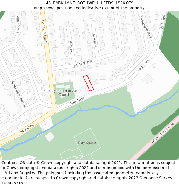 48, PARK LANE, ROTHWELL, LEEDS, LS26 0ES: Location map and indicative extent of plot