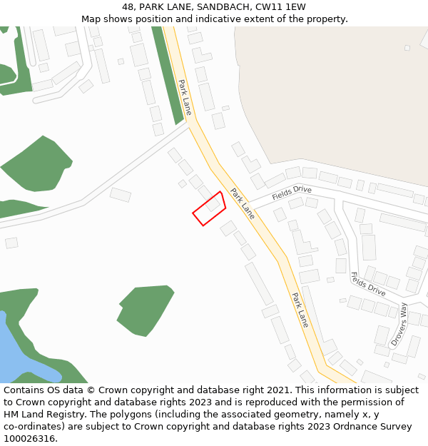 48, PARK LANE, SANDBACH, CW11 1EW: Location map and indicative extent of plot