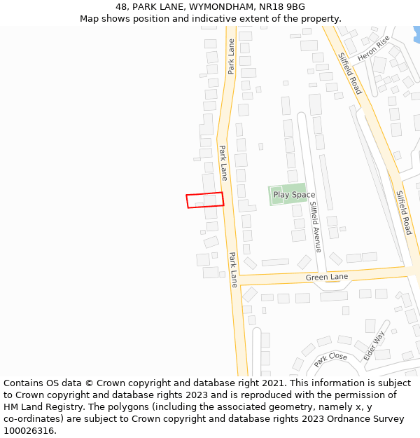48, PARK LANE, WYMONDHAM, NR18 9BG: Location map and indicative extent of plot