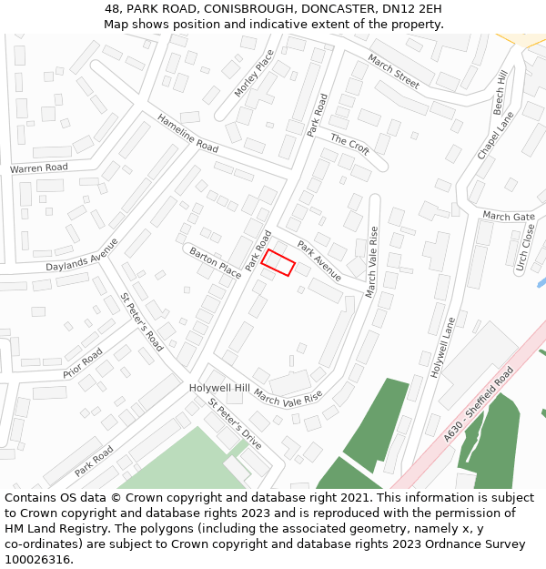 48, PARK ROAD, CONISBROUGH, DONCASTER, DN12 2EH: Location map and indicative extent of plot