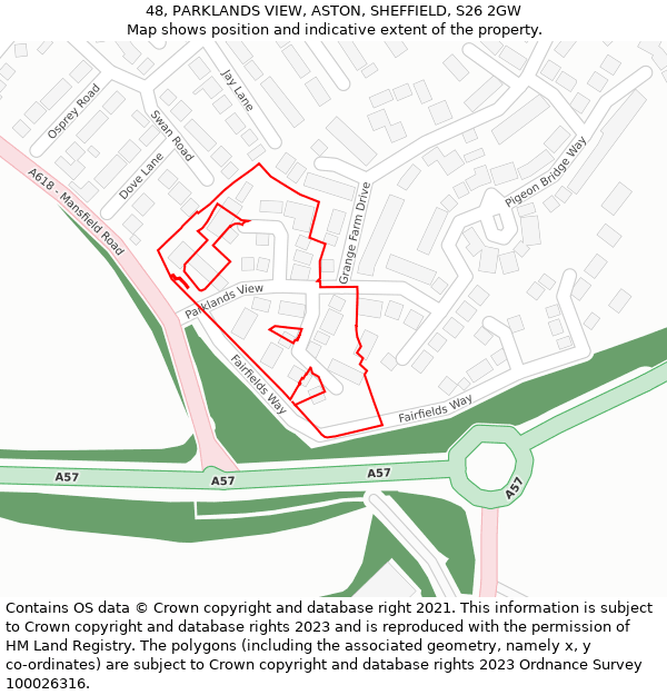 48, PARKLANDS VIEW, ASTON, SHEFFIELD, S26 2GW: Location map and indicative extent of plot
