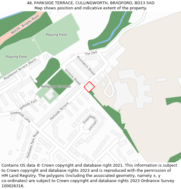 48, PARKSIDE TERRACE, CULLINGWORTH, BRADFORD, BD13 5AD: Location map and indicative extent of plot