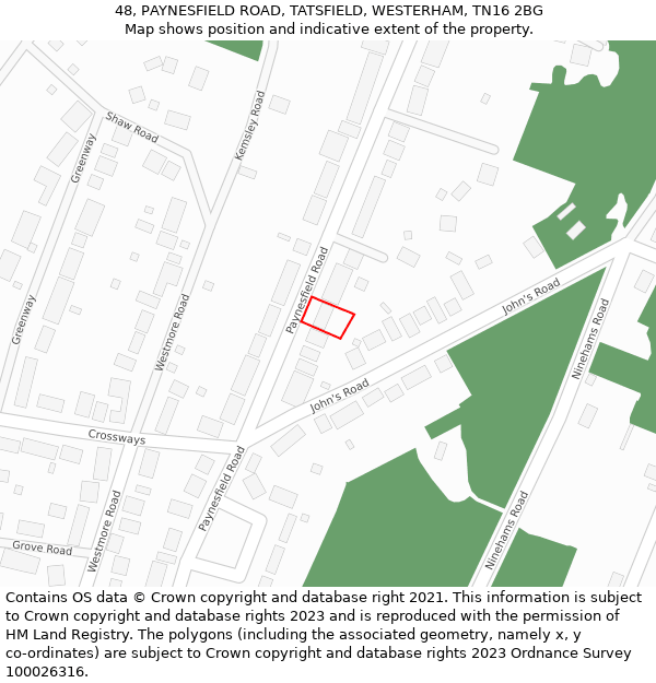 48, PAYNESFIELD ROAD, TATSFIELD, WESTERHAM, TN16 2BG: Location map and indicative extent of plot