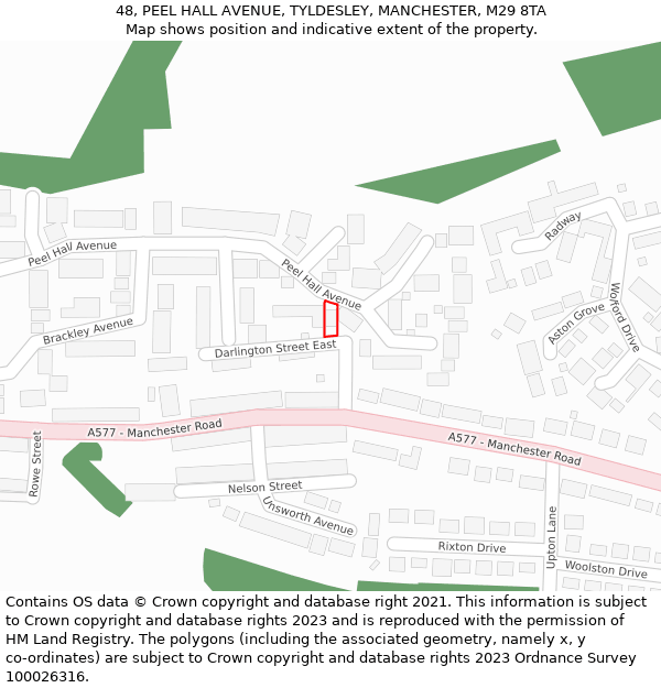 48, PEEL HALL AVENUE, TYLDESLEY, MANCHESTER, M29 8TA: Location map and indicative extent of plot