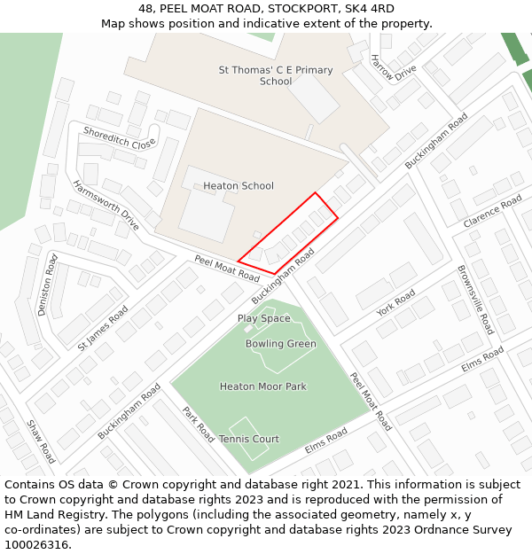 48, PEEL MOAT ROAD, STOCKPORT, SK4 4RD: Location map and indicative extent of plot
