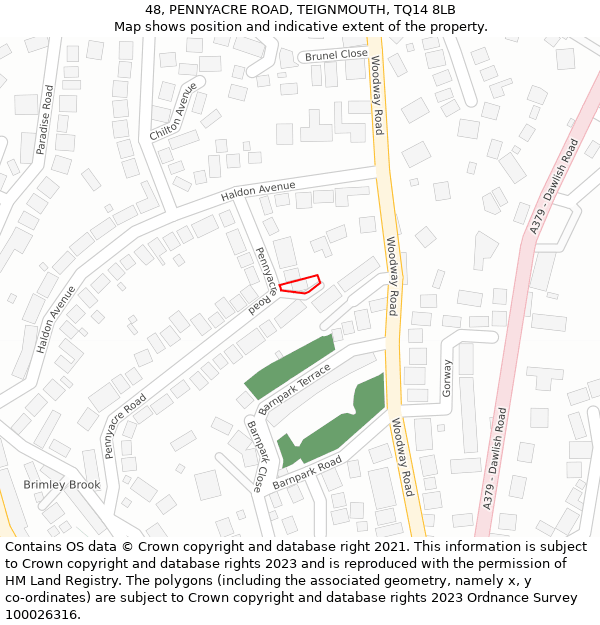 48, PENNYACRE ROAD, TEIGNMOUTH, TQ14 8LB: Location map and indicative extent of plot