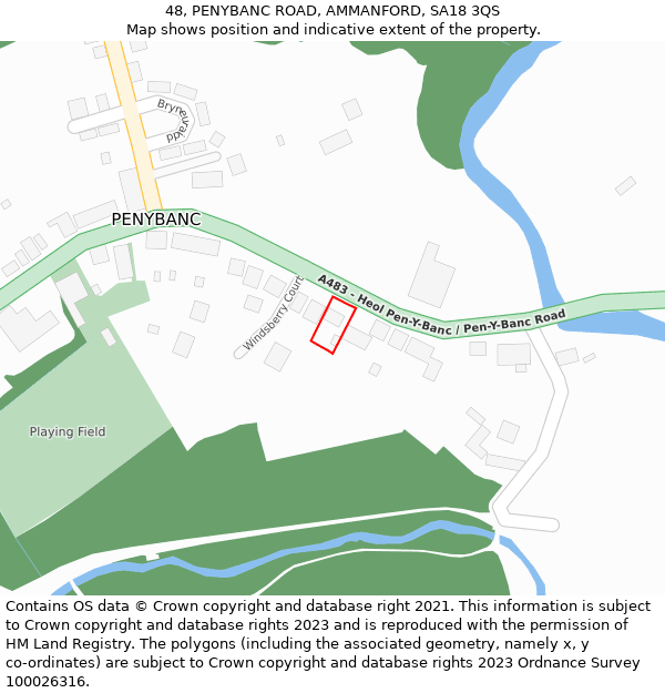 48, PENYBANC ROAD, AMMANFORD, SA18 3QS: Location map and indicative extent of plot