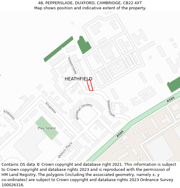 48, PEPPERSLADE, DUXFORD, CAMBRIDGE, CB22 4XT: Location map and indicative extent of plot