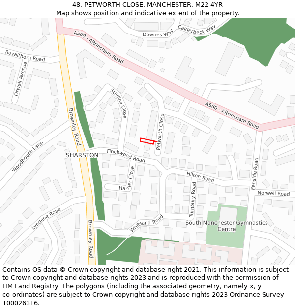 48, PETWORTH CLOSE, MANCHESTER, M22 4YR: Location map and indicative extent of plot