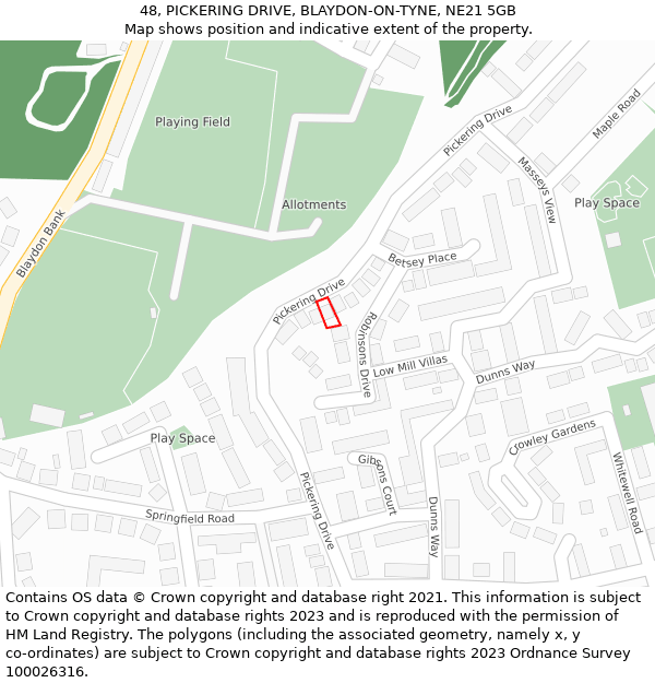 48, PICKERING DRIVE, BLAYDON-ON-TYNE, NE21 5GB: Location map and indicative extent of plot